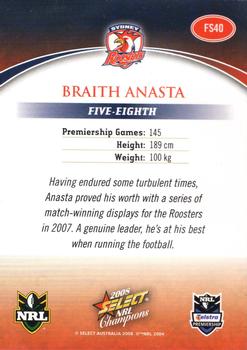 2008 Select NRL Champions - Gold Foil Signatures #FS40 Braith Anasta Back